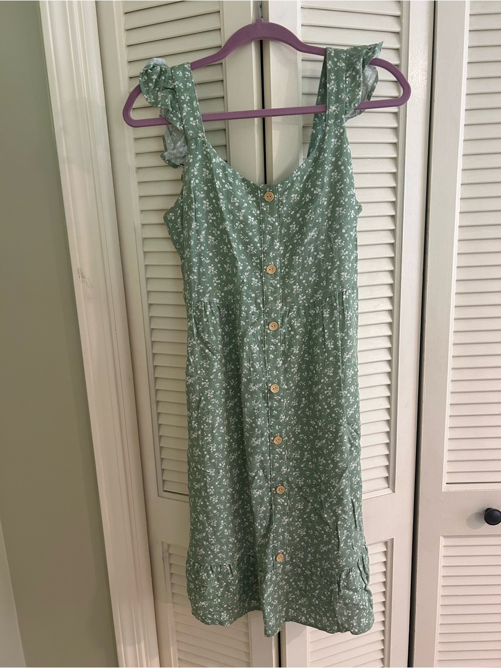 Monteau Sage Green Floral Button-Front Midi Dress